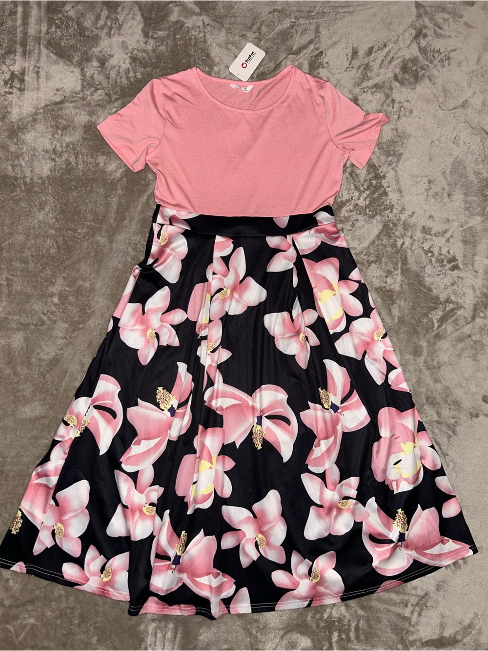 PatPat Soft Dress Size L Pink Scoop Neck Top with Black and Pink Flower Bot. NWT - Picture 1 of 4